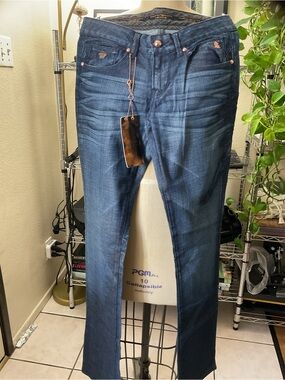 Christian Audigier Men's Indigo Blue Slim Straight Jeans